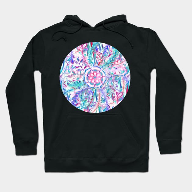 Boho Flower Burst in Pink and Teal Hoodie by micklyn